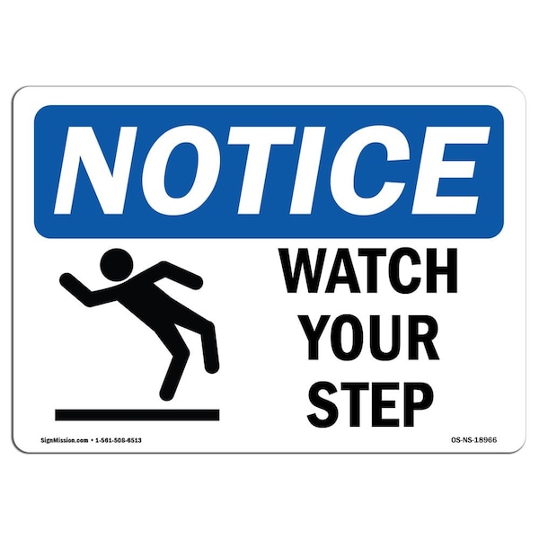 OSHA, Watch Your Step, 5in X 3.5in, 10PK, 3.5" W, 5" L, Landscape, PK10, OS-NS-D-35-L-18966-10PK